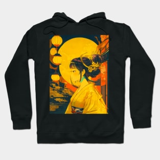 Yellow neon Japanese girl Hoodie